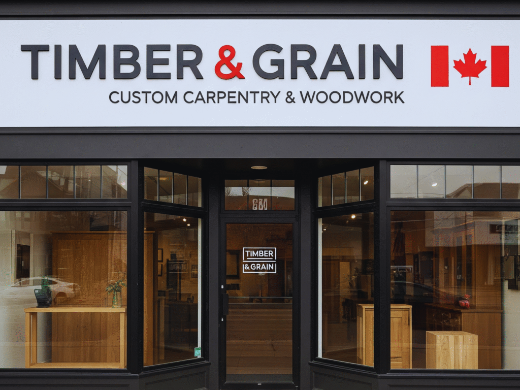 cabinet store front Timber and Grain Carpentry red and white