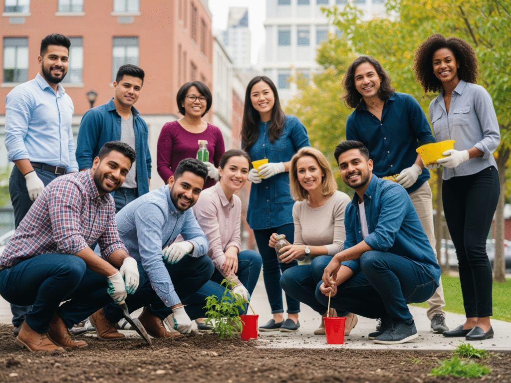 multi race company image of a planting trees for the community