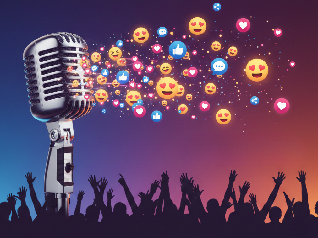 microphone emitting postive emojis