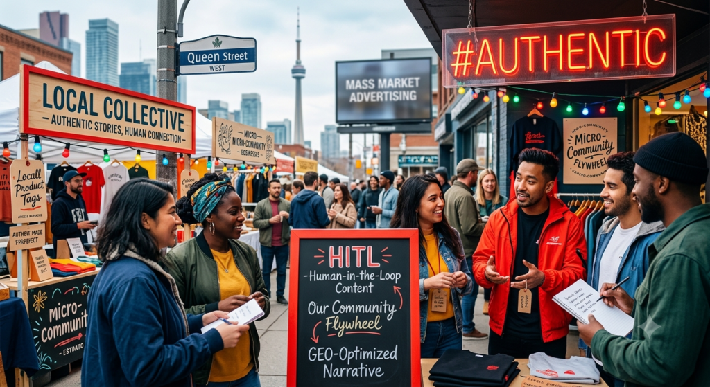 Urban Echo's Vibrant market with diverse community engagement, highlighting Micro-Communities Over Mass Marketing for Building a Brand Narrative